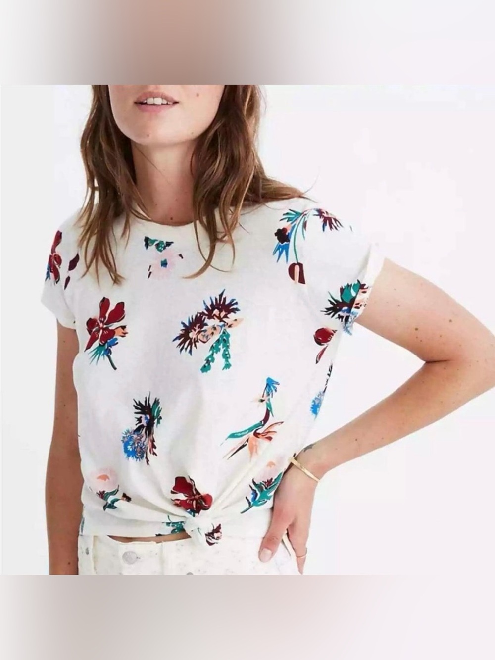 Madewell Knot Front Tee in “Hawaiian Hideaway”